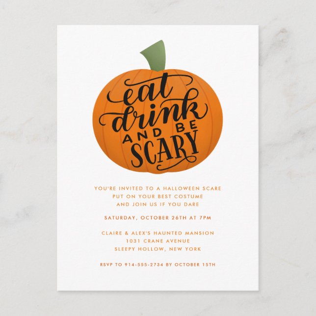 Inbjudan att äta, dricka och vara scary Halloween  (Framsida)