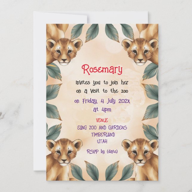 Inbjudan att besöka djurparken (Framsida)