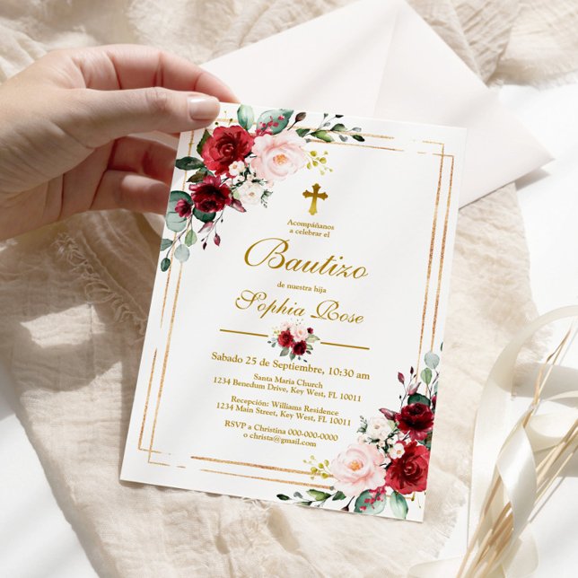 Inbjudan att bjuda in de Rosas Rojas para Bautizo (Skapare uppladdad)