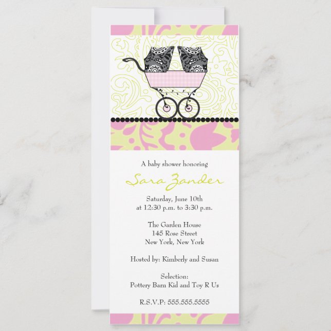 Inbjudan att bjuda in två flickor till babykläder  (Framsida)