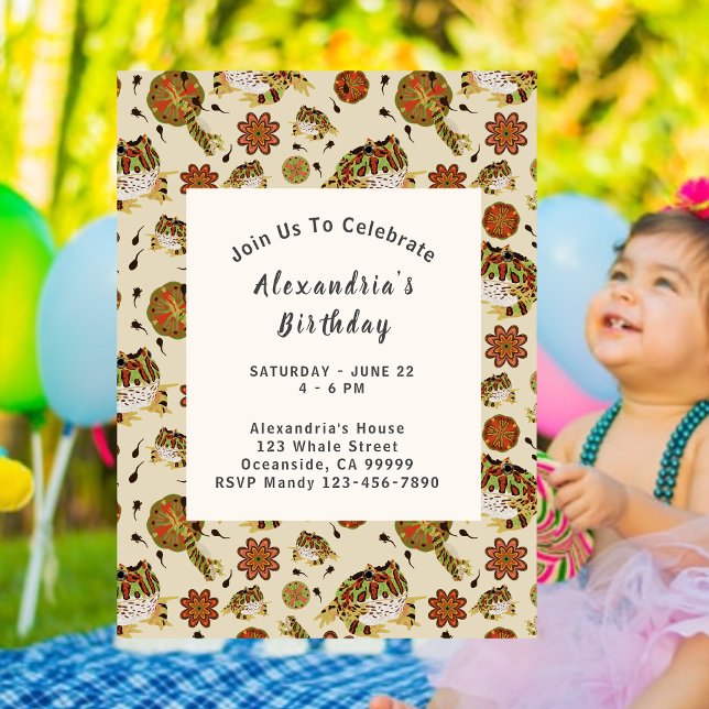 Inbjudan att bjuda på bladgrodor från Barns födels (Leap Frog Party Invitation)