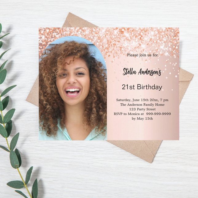 Inbjudan att föda upp fotoarch-konfekti i ro guld (Skapare uppladdad)