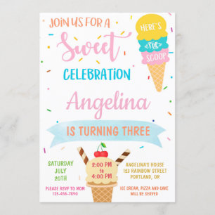 Inbjudan att föda upp iskräm Sweet party inbjudan