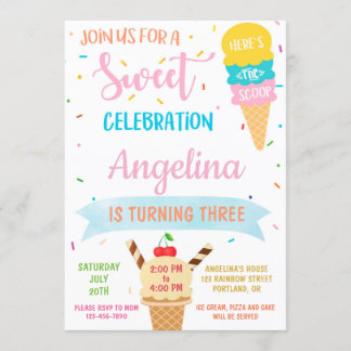 Inbjudan att föda upp iskräm Sweet party inbjudan