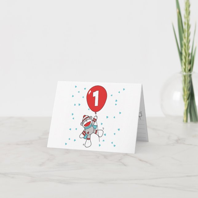 Inbjudan att fylla i sock monkey första födelsedag (Framsida)