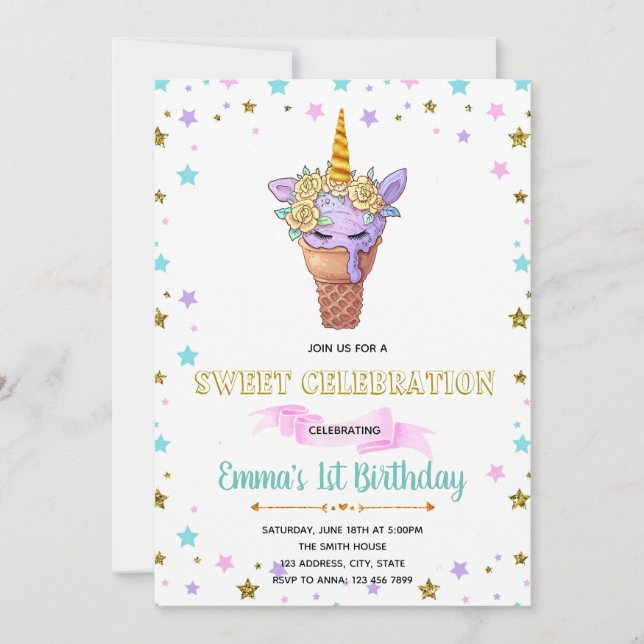 Inbjudan att inbjuda till Cute unicorn glass party (Framsida)