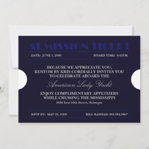 Inbjudan att ta emot Biljett Blue 5x7-inbjudan