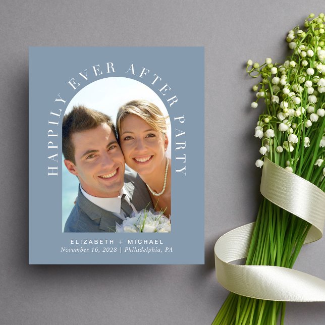 Inbjudan att ta emot blått jokertecken för Arch Ph (Celebrate your love story with an invitation showcasing your favorite photo in an elegant arch frame)