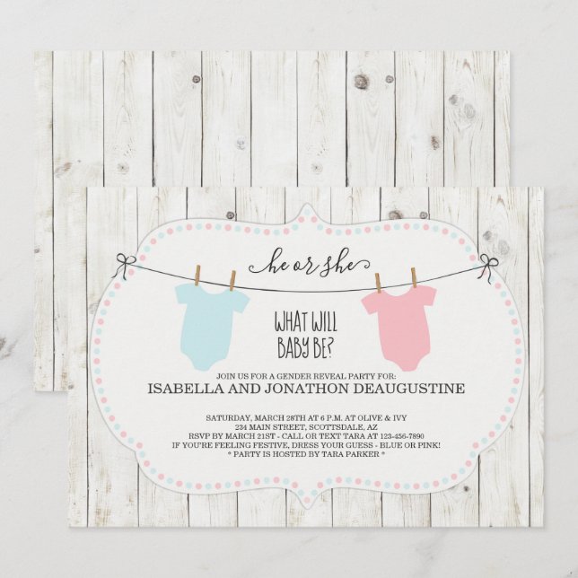 Inbjudan att visa gender | Rustik Clothesline (Fram/baksida)