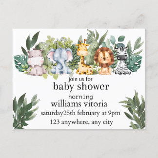 inbjudan baby shower, djur, safari