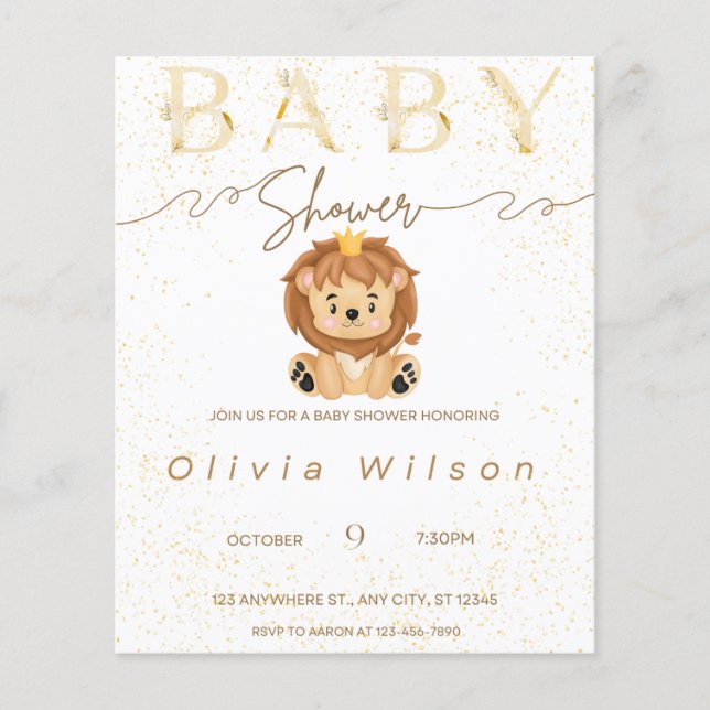 inbjudan baby shower,guld,djur (Framsida)