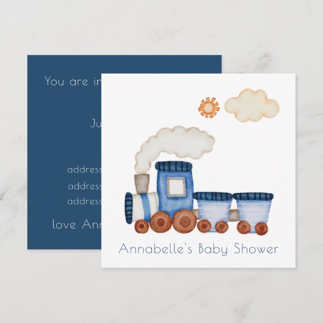 INBJUDAN: BABY SHOWER : LEKSAK TÅG INBJUDNINGAR (Fram/baksida)