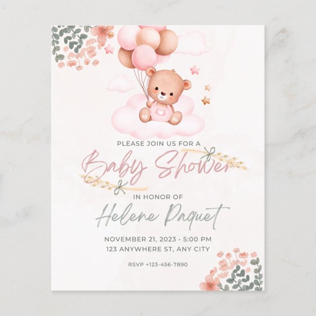 inbjudan, babydusch, björn, sött djur (Framsida)