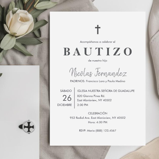 Inbjudan Bautizo minimalistisk katolsk baptism (Skapare uppladdad)