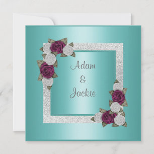 Inbjudan bröllop grönt glitter blommigt silver