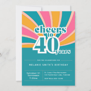 Inbjudan "Cheers to 40 years", retroblue 40:e