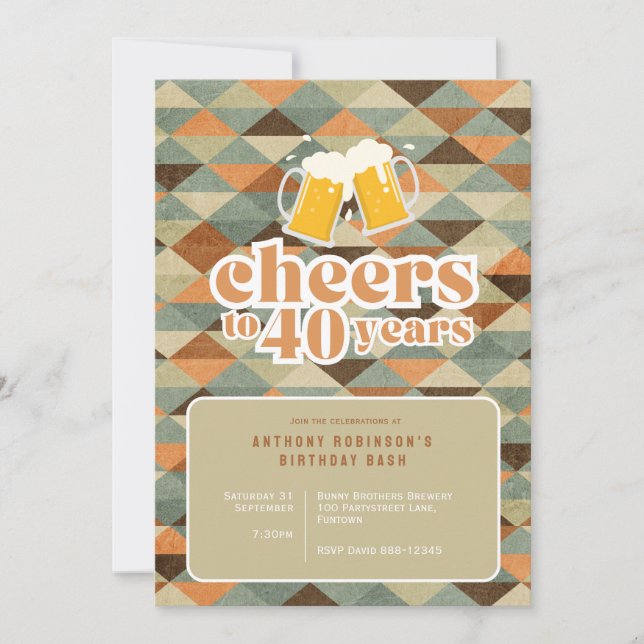Inbjudan "Cheers to 40 years" vintage geometric (Framsida)