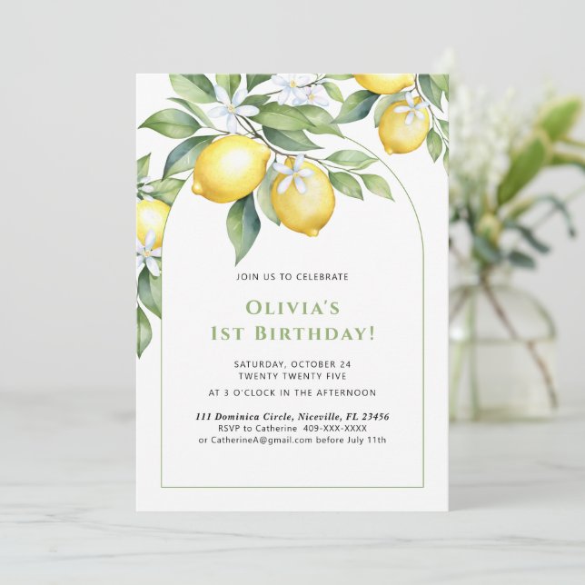 Inbjudan Citron citrus 1-årsdag. (Stående Fram)
