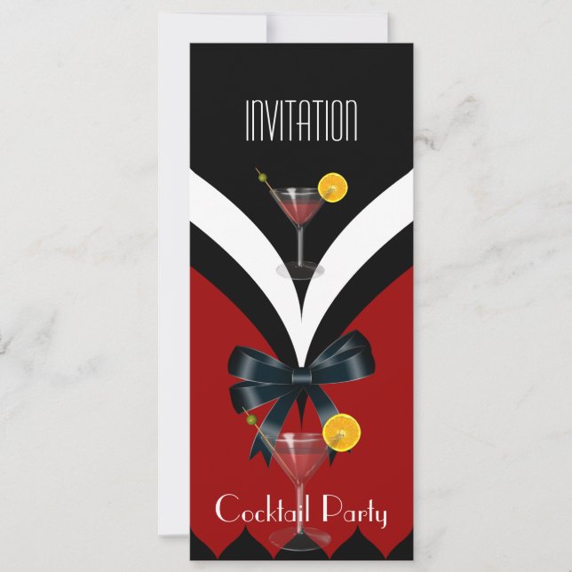 Inbjudan Cocktail Party Red Black White Tie Bow (Framsida)