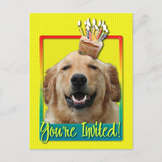 Inbjudan Cupkaka - Golden Retriever - Mickey Vykort (Framsida)
