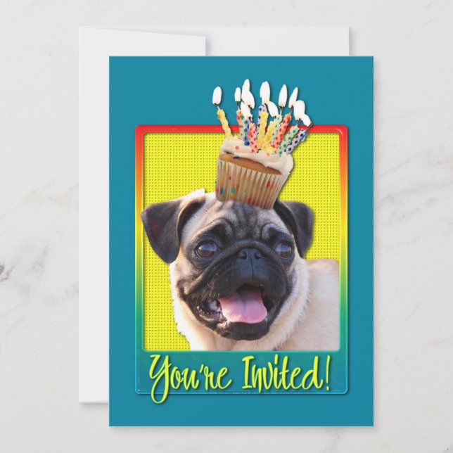 Inbjudan Cupkaka - Pug (Framsida)