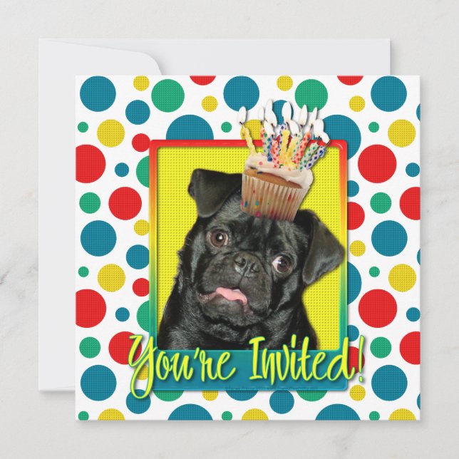 Inbjudan Cupkaka - Pug - Ruffy (Framsida)