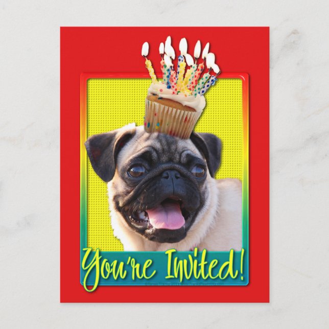 Inbjudan Cupkaka - Pug Vykort (Framsida)
