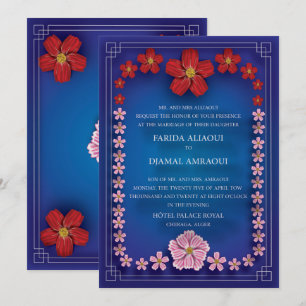 inbjudan de mariage bleu royale avec fleurs