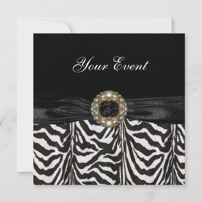 Inbjudan Diamond Jewel Black White Zebra (Framsida)