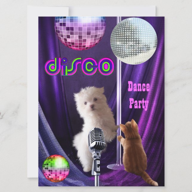 Inbjudan Disco Party Hund Katt Malteser Valp (Framsida)