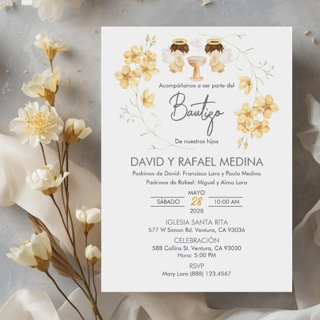 Inbjudan Doppojkar Dopning Söta Tvillingar Änglar (Skapare uppladdad)