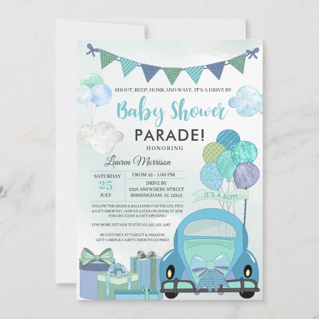 Inbjudan Drive by Baby Shower Parad (Framsida)
