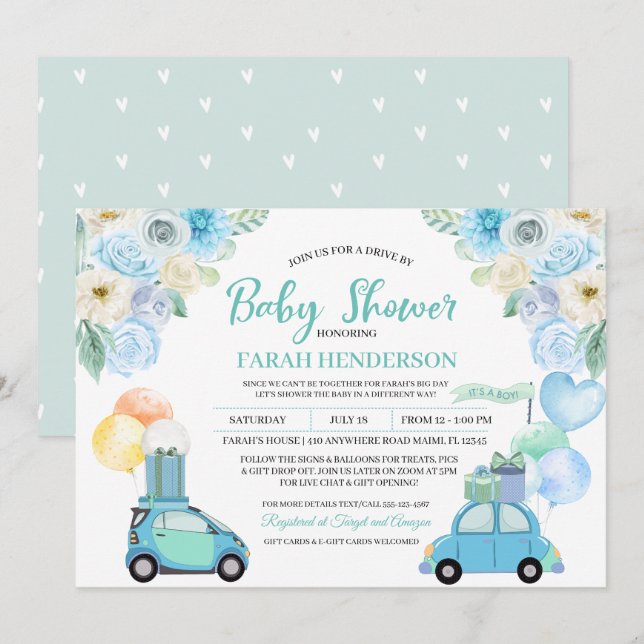 Inbjudan Drive by Baby Shower Parad (Fram/baksida)