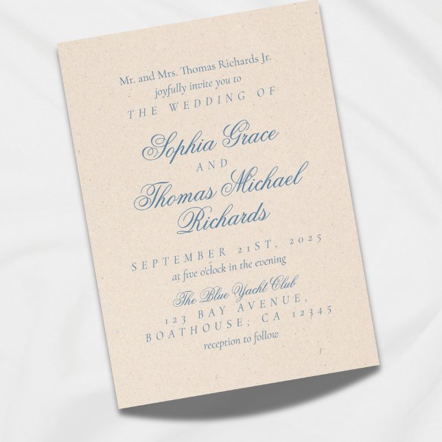 Inbjudan Dusty Blue and White Elegant bröllop (Invite guests to your elegant ceremony with this script, dusty blue invitation!)