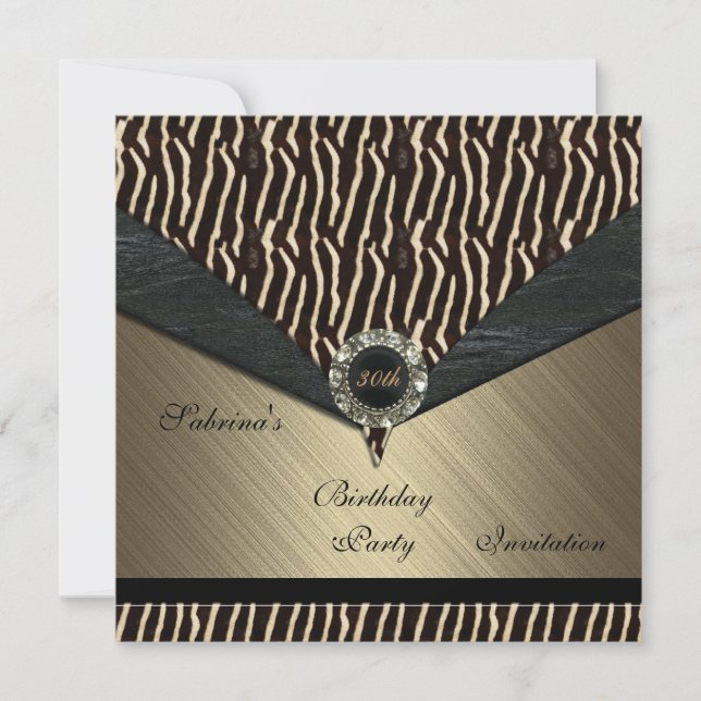 Inbjudan Elegant 30:e Metall Black Jewel Animal 2 (Framsida)