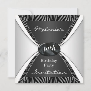 Inbjudan Elegant Födelsedag 30th Zebra svart Vit
