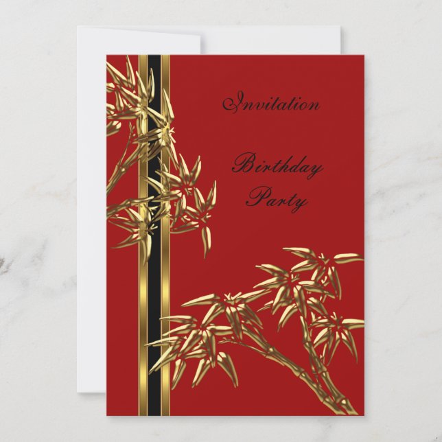 Inbjudan Elegant Födelsedagsfest Asiatisk Bambu (Framsida)