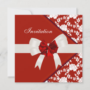 Inbjudan Elegant Klassisk Röd Vit Blommig