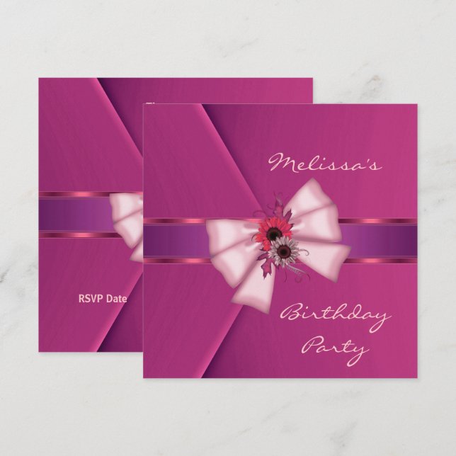 Inbjudan Elegant Rosa Sammet Blommig Slöja 2 (Fram/baksida)