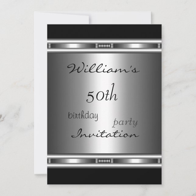 Inbjudan Elegant Silver Svart 50-årsdag (Framsida)