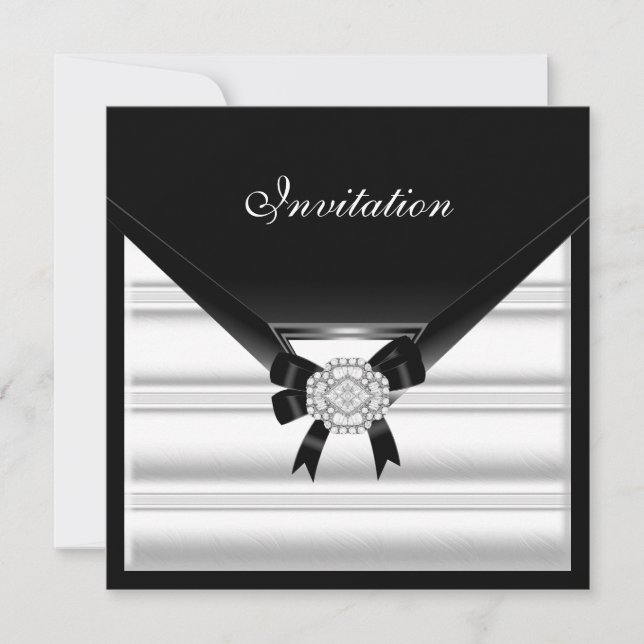Inbjudan Elegant Svart Vit Juvel Diamant (Framsida)
