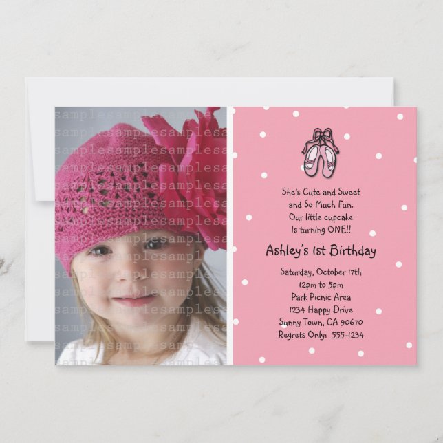 Inbjudan eller tack för Ballerinatofflorfoto (Framsida)