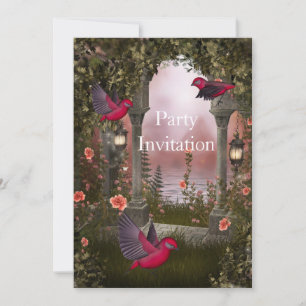 Inbjudan Fåglar Gratis Fest Inbjudan Röd Rosa myst