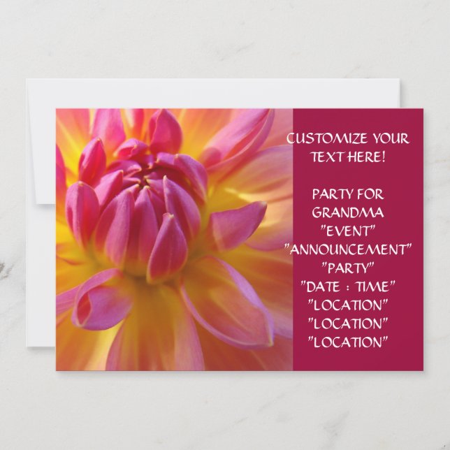 INBJUDAN Festa för farmor Dahlia Anpassa text (Framsida)