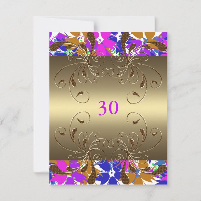 Inbjudan Födelsedag Guld Blommig Glam (Framsida)