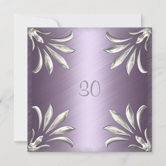 Inbjudan Födelsedag Mauve med Silver Blommig (Framsida)