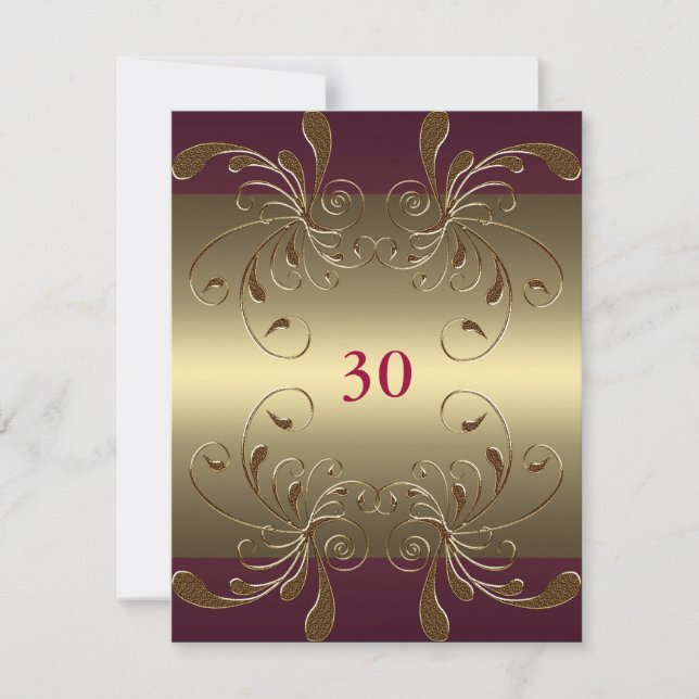 Inbjudan Födelsedag Mörk Rosa & Guld Blommig Glam (Framsida)