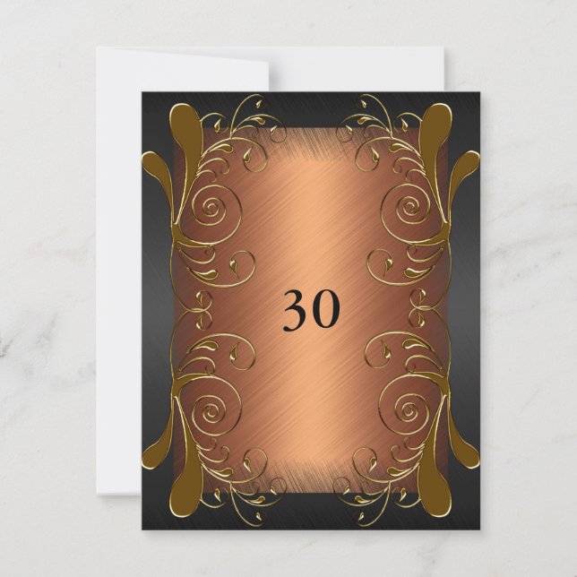 Inbjudan Födelsedag Mörk Svart & Rost Guld Blommig (Framsida)