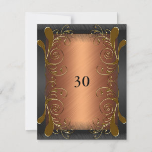 Inbjudan Födelsedag Mörk Svart & Rost Guld Blommig