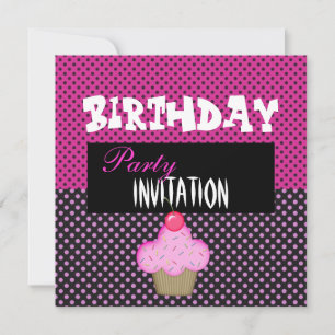 Inbjudan Födelsedagsflickor Cupcake Rosa Fläck